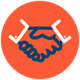 Blue shaking hands icon on an orange circle